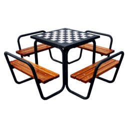 Mesa con tablero de ajedrez o listones de madera.